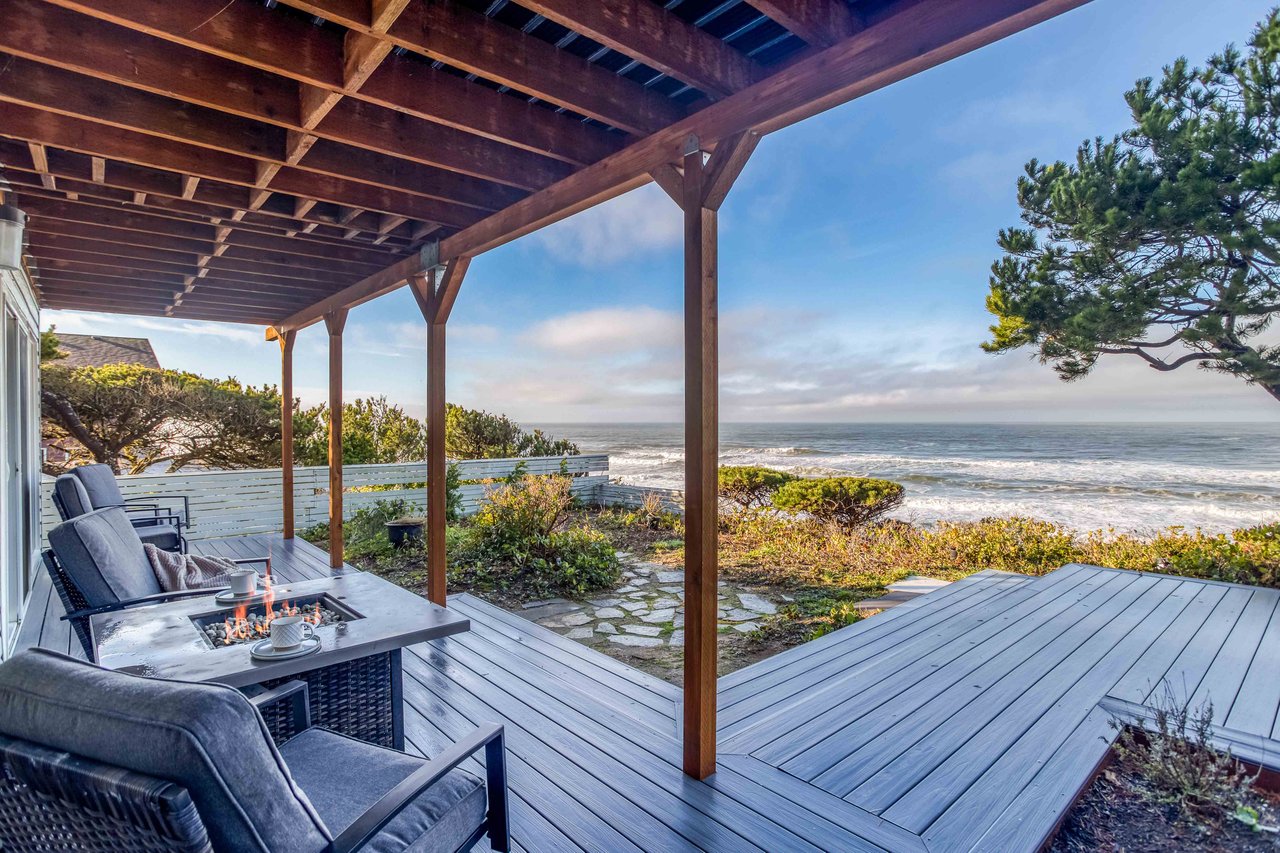 Oceanfront Deck with Fire Table