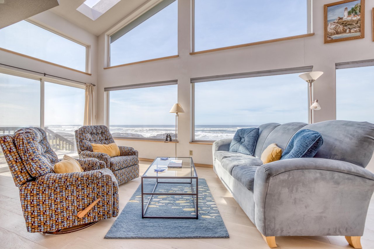 Spacious Living Room with open windows